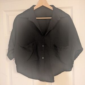 Black Button-Up Cropped Boxy Shirt